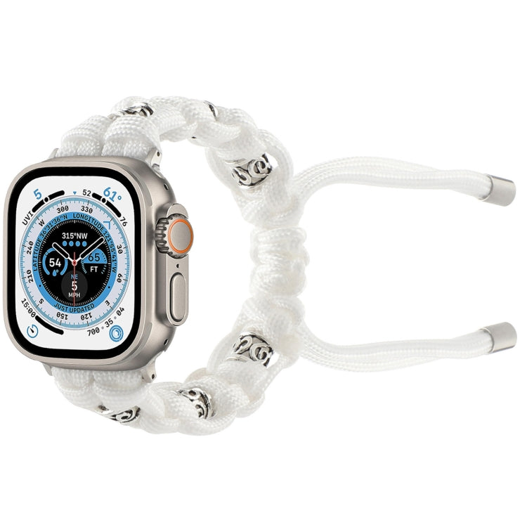 For Apple Watch Ultra 2 49mm Silk Silver Beads Braided Watch Band(White) by bashfashion