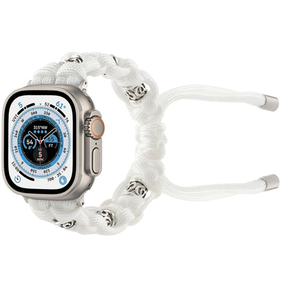 For Apple Watch Ultra 2 49mm Silk Silver Beads Braided Watch Band(White) by bashfashion