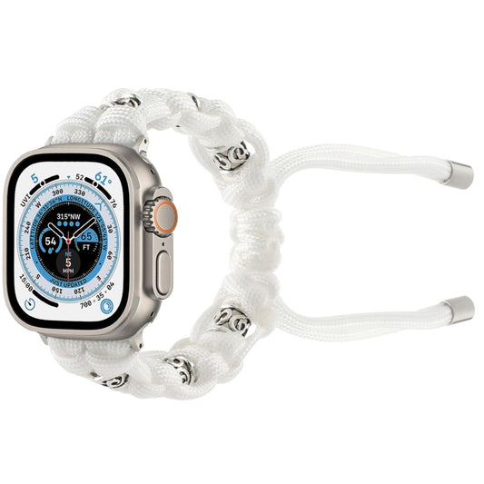 For Apple Watch Ultra 2 49mm Silk Silver Beads Braided Watch Band(White) by bashfashion