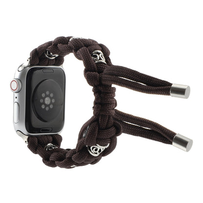 For Apple Watch Series 9 45mm Silk Silver Beads Braided Watch Band(Coffee) by bashfashion