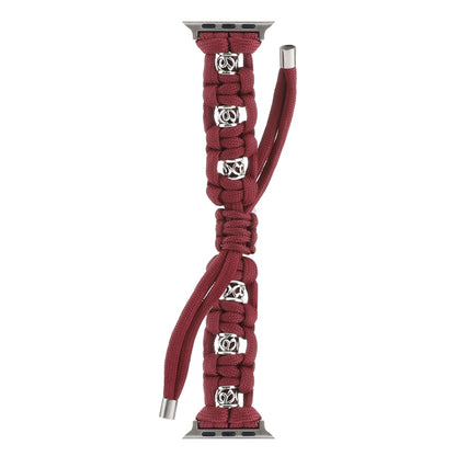 For Apple Watch Series 9 41mm Silk Silver Beads Braided Watch Band(Wine Red) by bashfashion