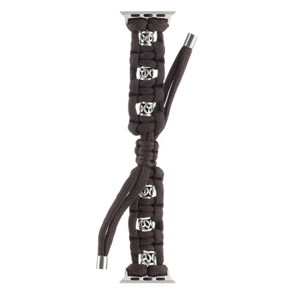 For Apple Watch Ultra 49mm Silk Silver Beads Braided Watch Band(Coffee) by bashfashion