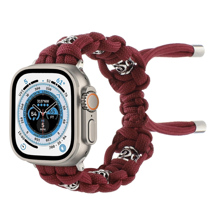 For Apple Watch Ultra 49mm Silk Silver Beads Braided Watch Band(Wine Red) by bashfashion