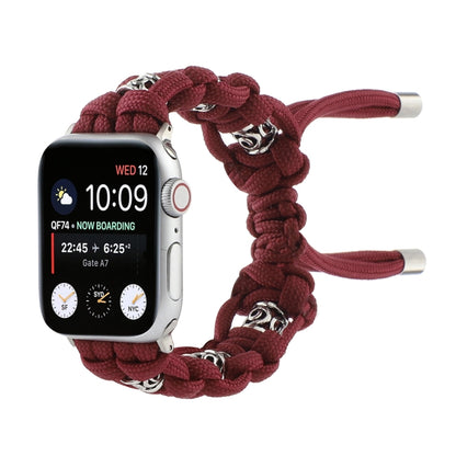 For Apple Watch Series 8 41mm Silk Silver Beads Braided Watch Band(Wine Red) by bashfashion