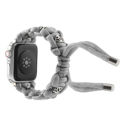 For Apple Watch Series 8 45mm Silk Silver Beads Braided Watch Band(Grey) by bashfashion