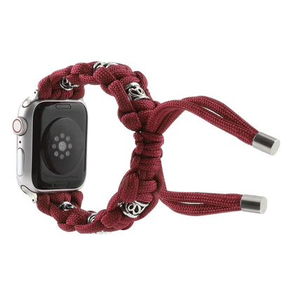 For Apple Watch Series 8 45mm Silk Silver Beads Braided Watch Band(Wine Red) by bashfashion