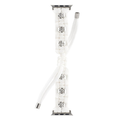For Apple Watch SE 2022 40mm Silk Silver Beads Braided Watch Band(White) by bashfashion