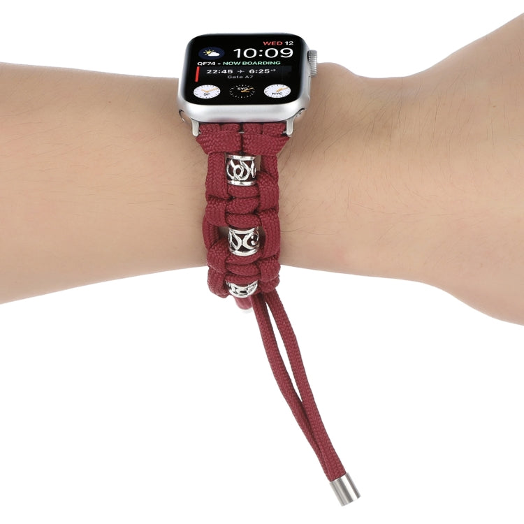 For Apple Watch Series 6 40mm Silk Silver Beads Braided Watch Band(Wine Red) by bashfashion