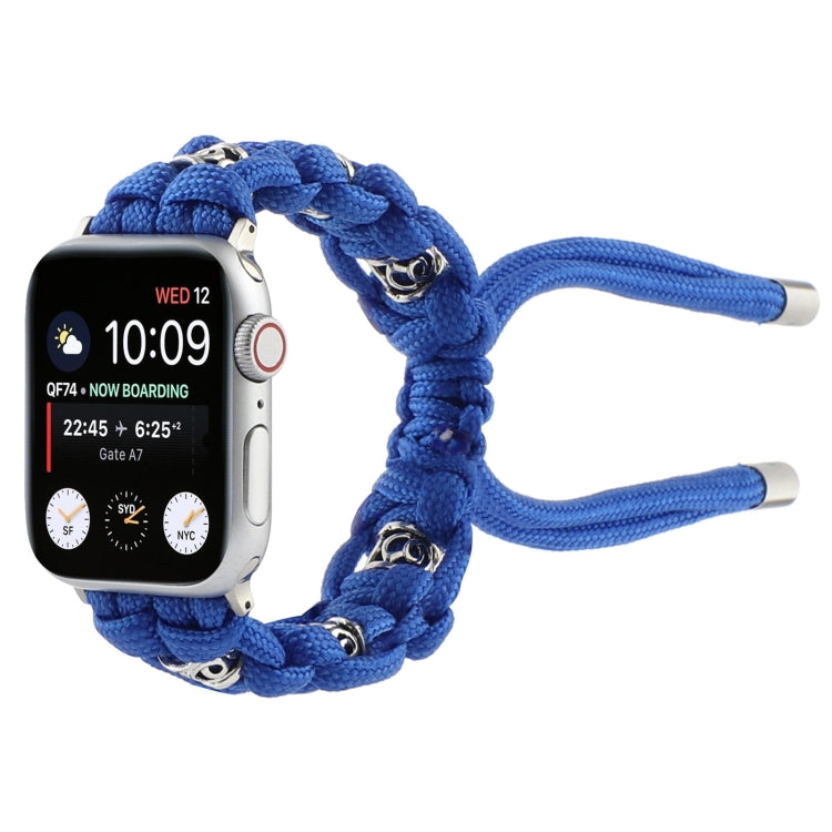 For Apple Watch Series 5 44mm Silk Silver Beads Braided Watch Band(Blue) by bashfashion