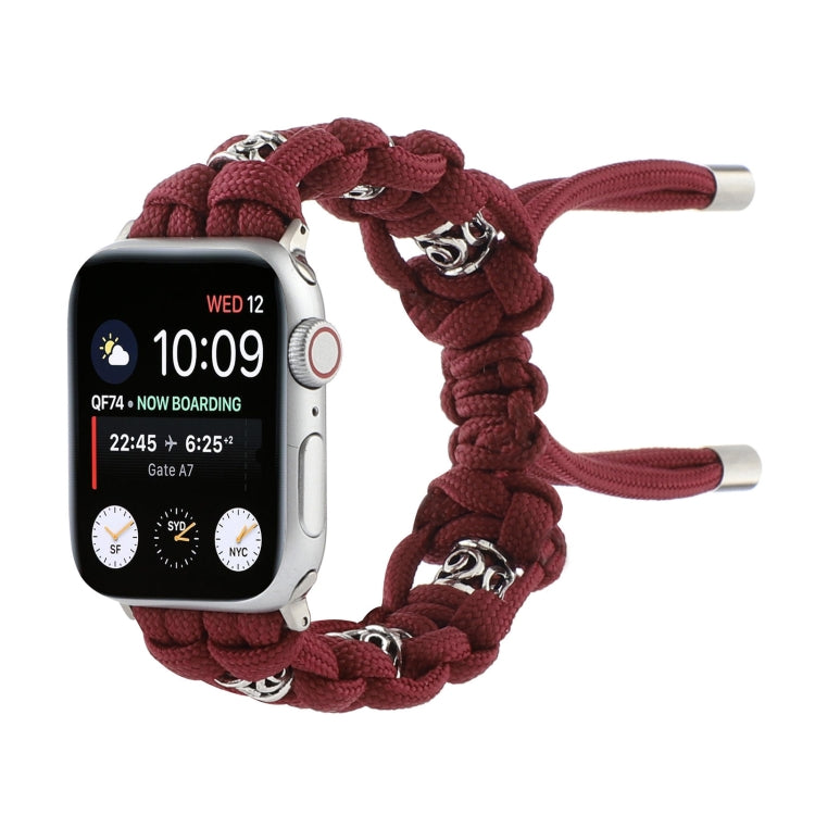 For Apple Watch Series 4 44mm Silk Silver Beads Braided Watch Band(Wine Red) by bashfashion