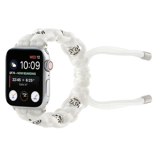 For Apple Watch Series 3 38mm Silk Silver Beads Braided Watch Band(White) by bashfashion