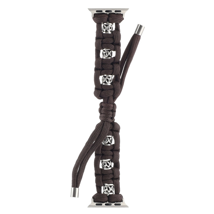 For Apple Watch Series 3 42mm Silk Silver Beads Braided Watch Band(Coffee) by bashfashion