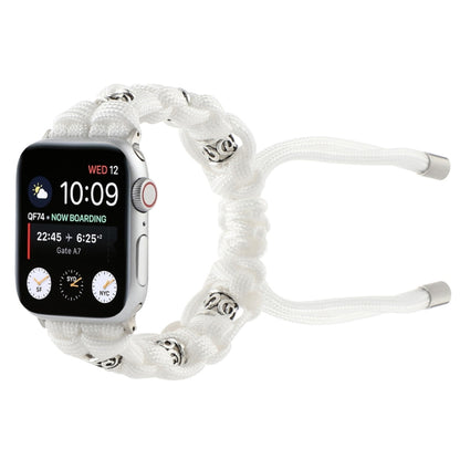 For Apple Watch Series 3 42mm Silk Silver Beads Braided Watch Band(White) by bashfashion