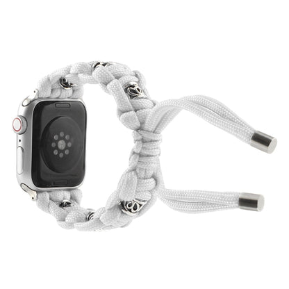 For Apple Watch Series 3 42mm Silk Silver Beads Braided Watch Band(White) by bashfashion