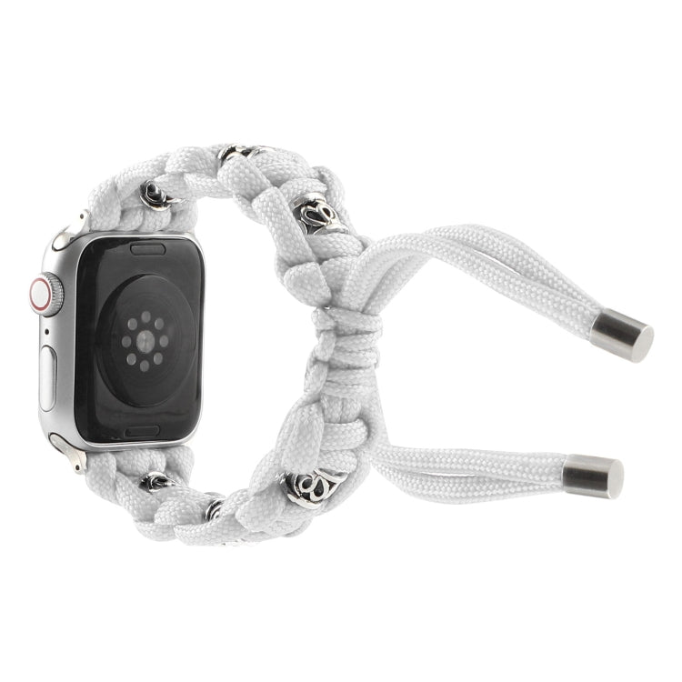 For Apple Watch Series 2 42mm Silk Silver Beads Braided Watch Band(White) by bashfashion