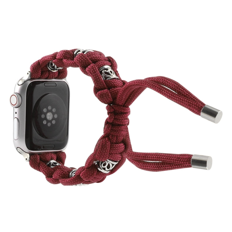 For Apple Watch Series 2 38mm Silk Silver Beads Braided Watch Band(Wine Red) by bashfashion