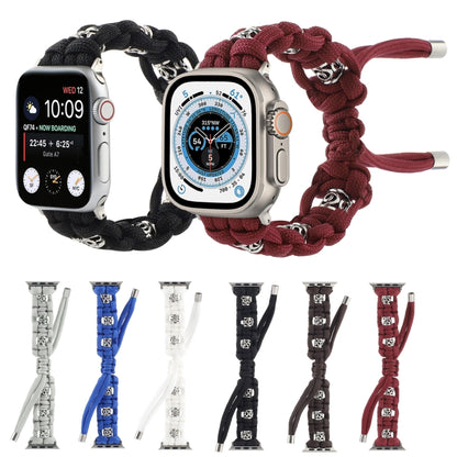 For Apple Watch SE 2022 44mm Silk Silver Beads Braided Watch Band(Black) by bashfashion