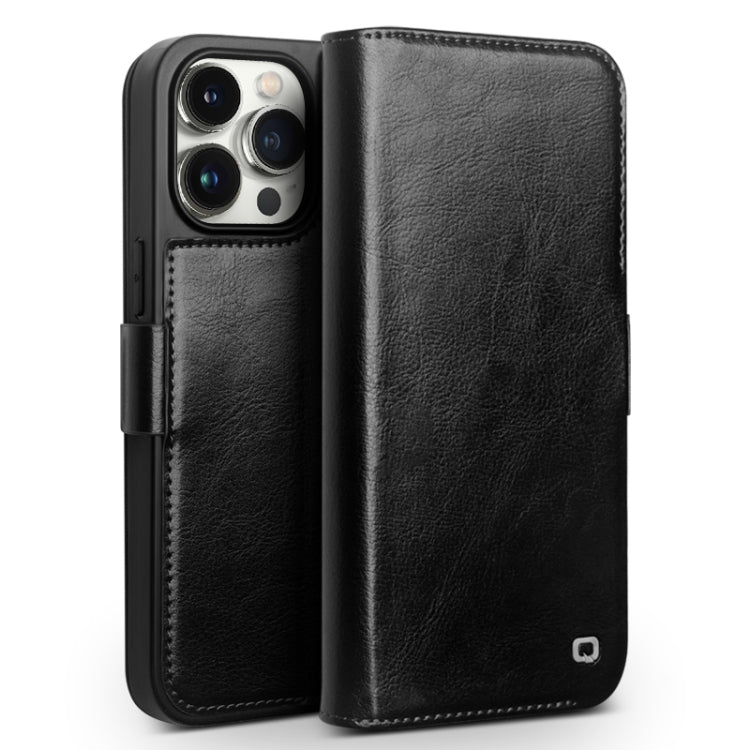 For iPhone 15 Pro Max QIALINO Classic 103 Buckle Genuine Leather Phone Case(Black) by QIALINO