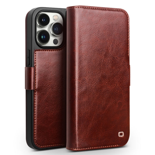 For iPhone 15 Pro Max QIALINO Classic 103 Buckle Genuine Leather Phone Case(Brown) by QIALINO