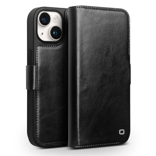 For iPhone 15 Plus QIALINO Classic 103 Buckle Genuine Leather Phone Case(Black) by QIALINO