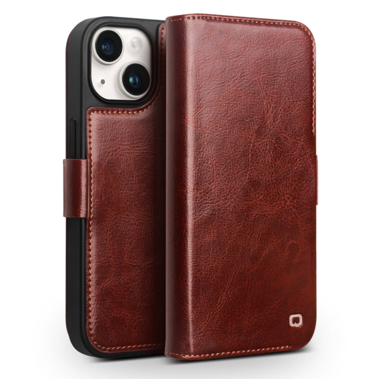 For iPhone 15 Plus QIALINO Classic 103 Buckle Genuine Leather Phone Case(Brown) by QIALINO