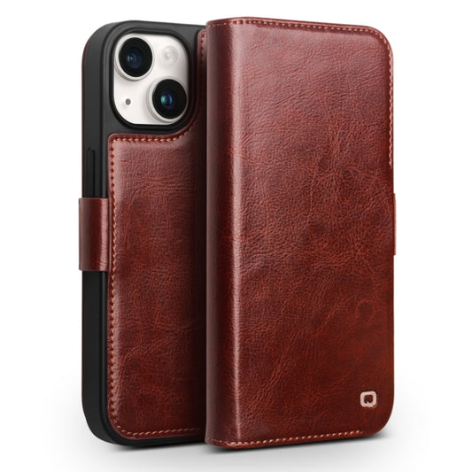 For iPhone 15 QIALINO Classic 103 Buckle Genuine Leather Phone Case(Brown) by QIALINO