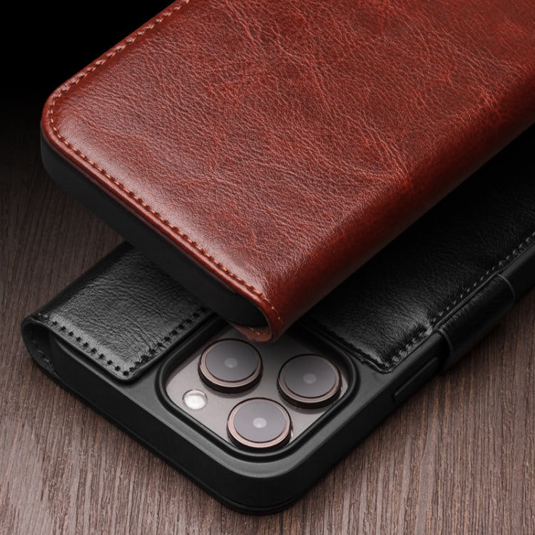 For iPhone 15 QIALINO Classic 103 Buckle Genuine Leather Phone Case(Black) by QIALINO