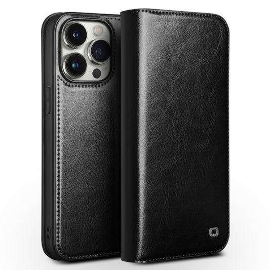 For iPhone 15 Pro Max QIALINO Classic Genuine Leather Phone Case(Black) by QIALINO