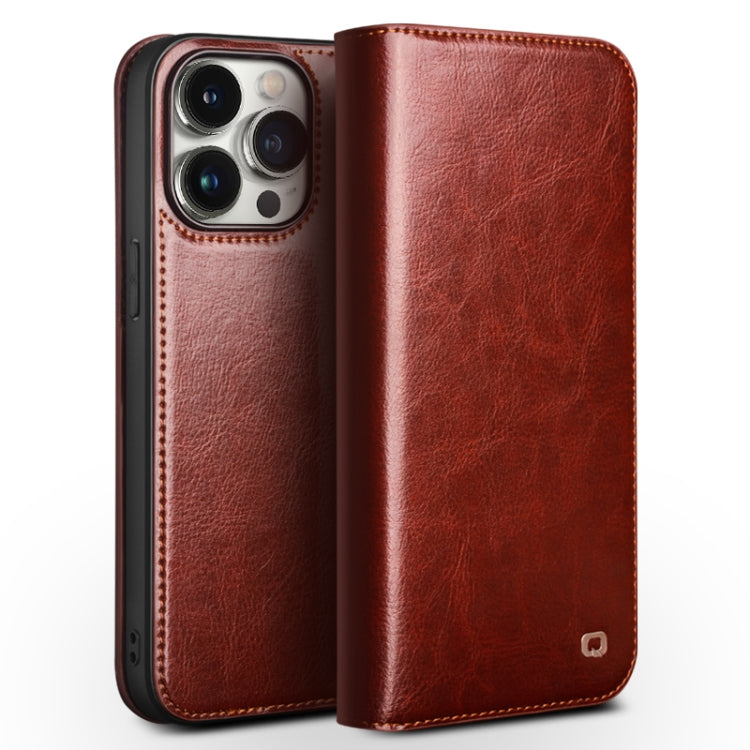 For iPhone 15 Pro QIALINO Classic Genuine Leather Phone Case(Brown) by QIALINO