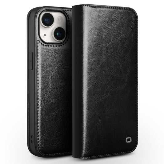For iPhone 15 QIALINO Classic Genuine Leather Phone Case(Black) by QIALINO