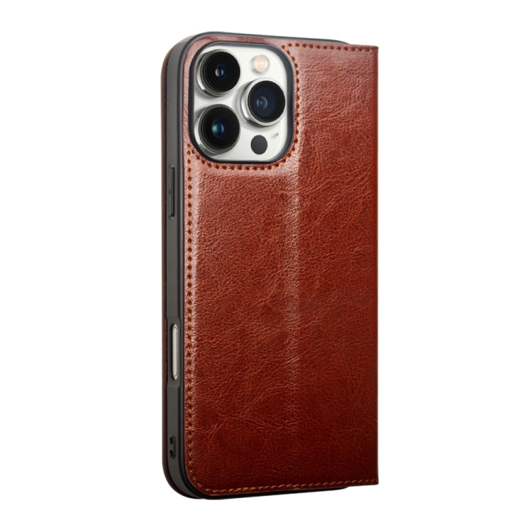 For iPhone 16 Pro Max QIALINO Classic Genuine Leather Phone Case(Brown) by QIALINO
