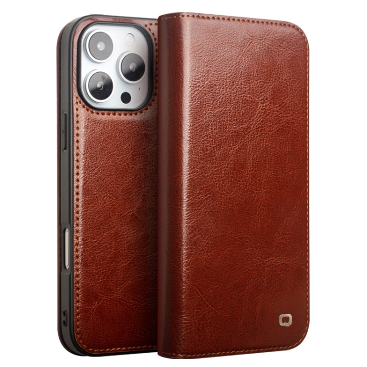 For iPhone 16 Pro QIALINO Classic Genuine Leather Phone Case(Brown) by QIALINO