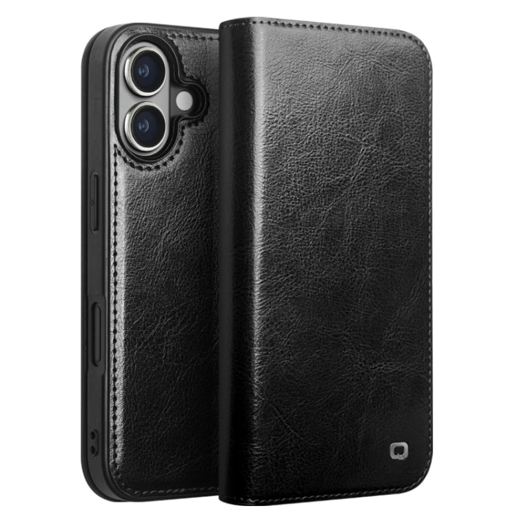 For iPhone 16 Plus QIALINO Classic Genuine Leather Phone Case(Black) by QIALINO