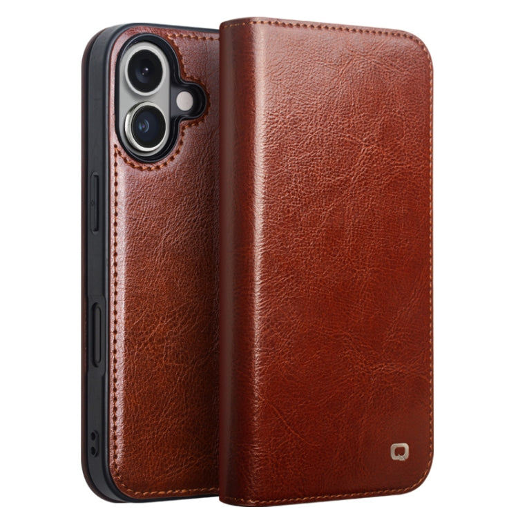 For iPhone 16 Plus QIALINO Classic Genuine Leather Phone Case(Brown) by QIALINO