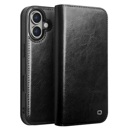 For iPhone 16 QIALINO Classic Genuine Leather Phone Case(Black) by QIALINO