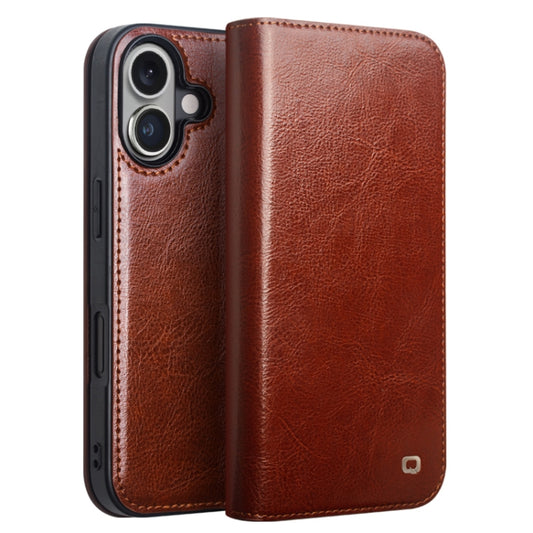 For iPhone 16 QIALINO Classic Genuine Leather Phone Case(Brown) by QIALINO