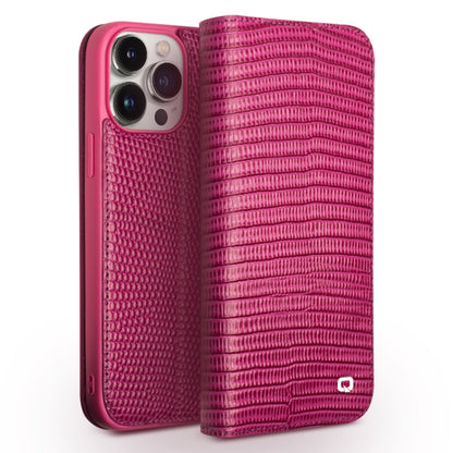 For iPhone 15 Pro QIALINO Little Crocodile Texture Genuine Leather Phone Case(Rose Red) by QIALINO