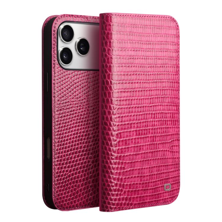 For iPhone 17 Pro QIALINO Little Crocodile Texture Genuine Leather Phone Case(Rose Red) by QIALINO
