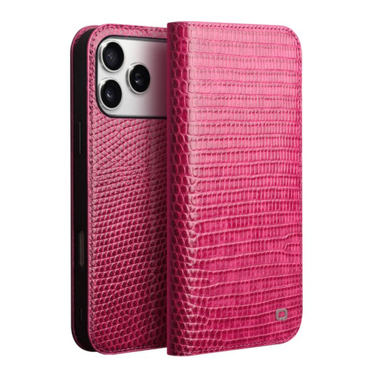 For iPhone 17 Pro Max QIALINO Little Crocodile Texture Genuine Leather Phone Case(Rose Red) by QIALINO