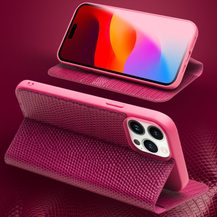 For iPhone 15 Plus QIALINO Little Crocodile Texture Genuine Leather Phone Case(Rose Red) by QIALINO