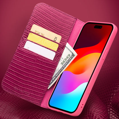 For iPhone 15 Pro QIALINO Little Crocodile Texture Genuine Leather Phone Case(Rose Red) by QIALINO