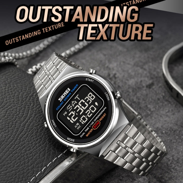 SKMEI 1882 Multifunctional Men 30M Waterproof Luminous Stainless Steel Digital Wrist Watch(Black White) by SKMEI