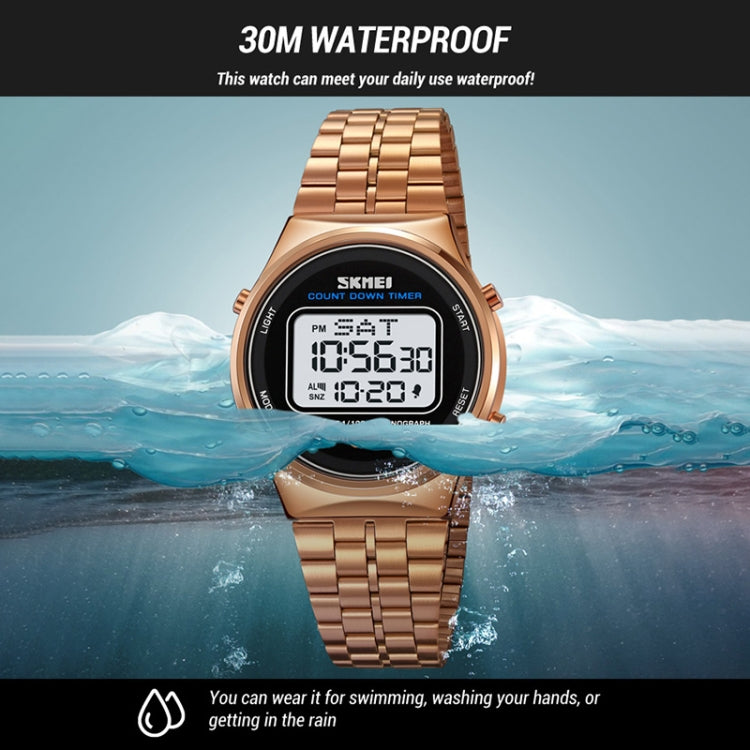 SKMEI 1882 Multifunctional Men 30M Waterproof Luminous Stainless Steel Digital Wrist Watch(Black White) by SKMEI