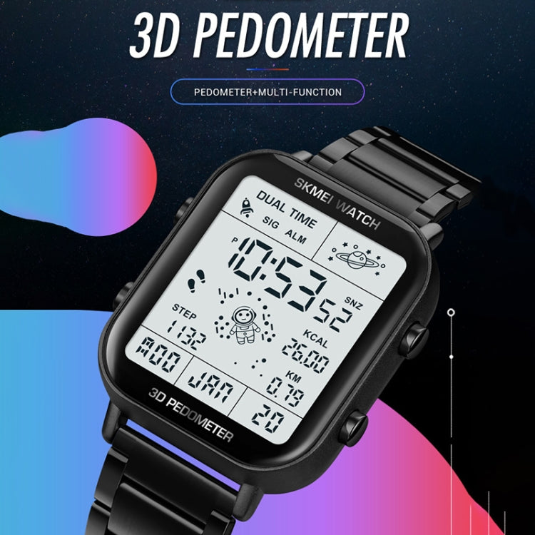 SKMEI 1888 Multifunctional Men 30M Waterproof Sports Stainless Steel Digital Wrist Watch(Black) by SKMEI
