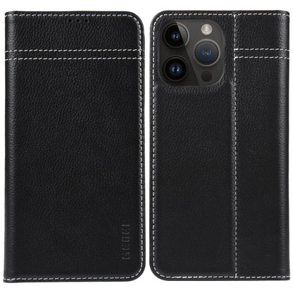For iPhone 15 Pro Max GEBEI Top-grain Horizontal Flip Leather Phone Case(Black) by GEBEI