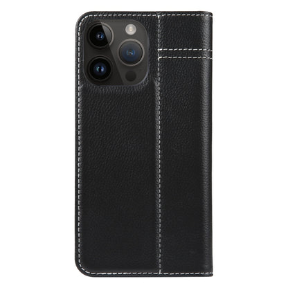 For iPhone 15 Pro Max GEBEI Top-grain Horizontal Flip Leather Phone Case(Black) by GEBEI