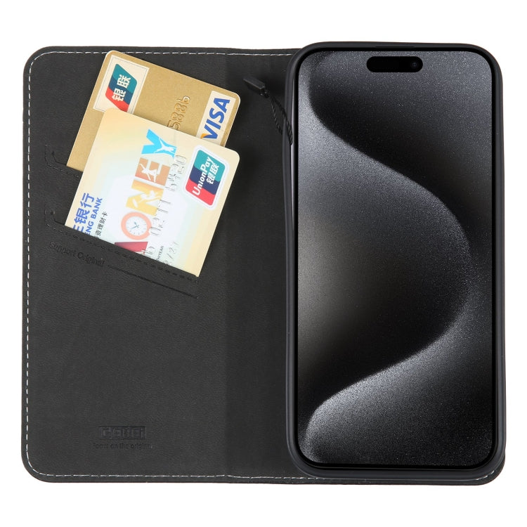For iPhone 15 Pro Max GEBEI Top-grain Horizontal Flip Leather Phone Case(Black) by GEBEI
