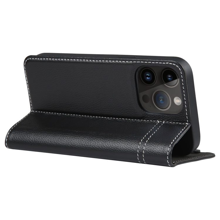 For iPhone 15 Pro Max GEBEI Top-grain Horizontal Flip Leather Phone Case(Black) by GEBEI