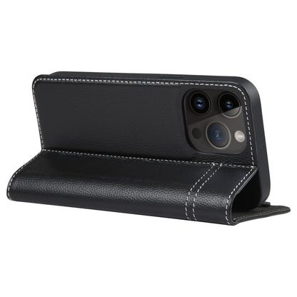 For iPhone 15 Pro Max GEBEI Top-grain Horizontal Flip Leather Phone Case(Black) by GEBEI