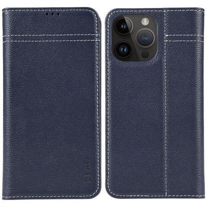 For iPhone 15 Pro Max GEBEI Top-grain Horizontal Flip Leather Phone Case(Blue) by GEBEI